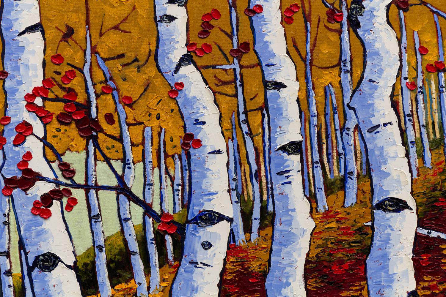 Aspen Trees with Red Autumn Leaves
