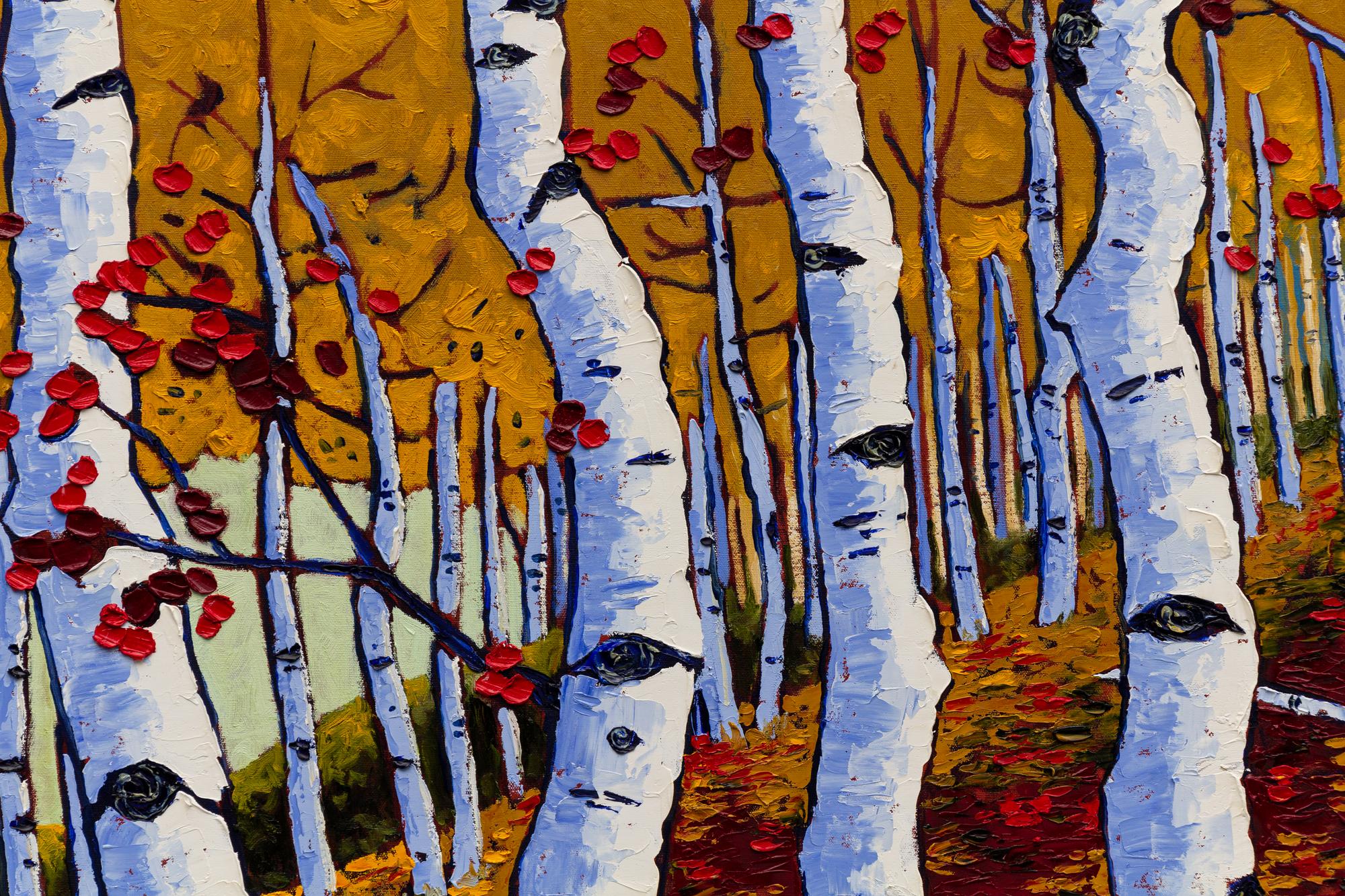 Aspen Trees with Red Autumn Leaves