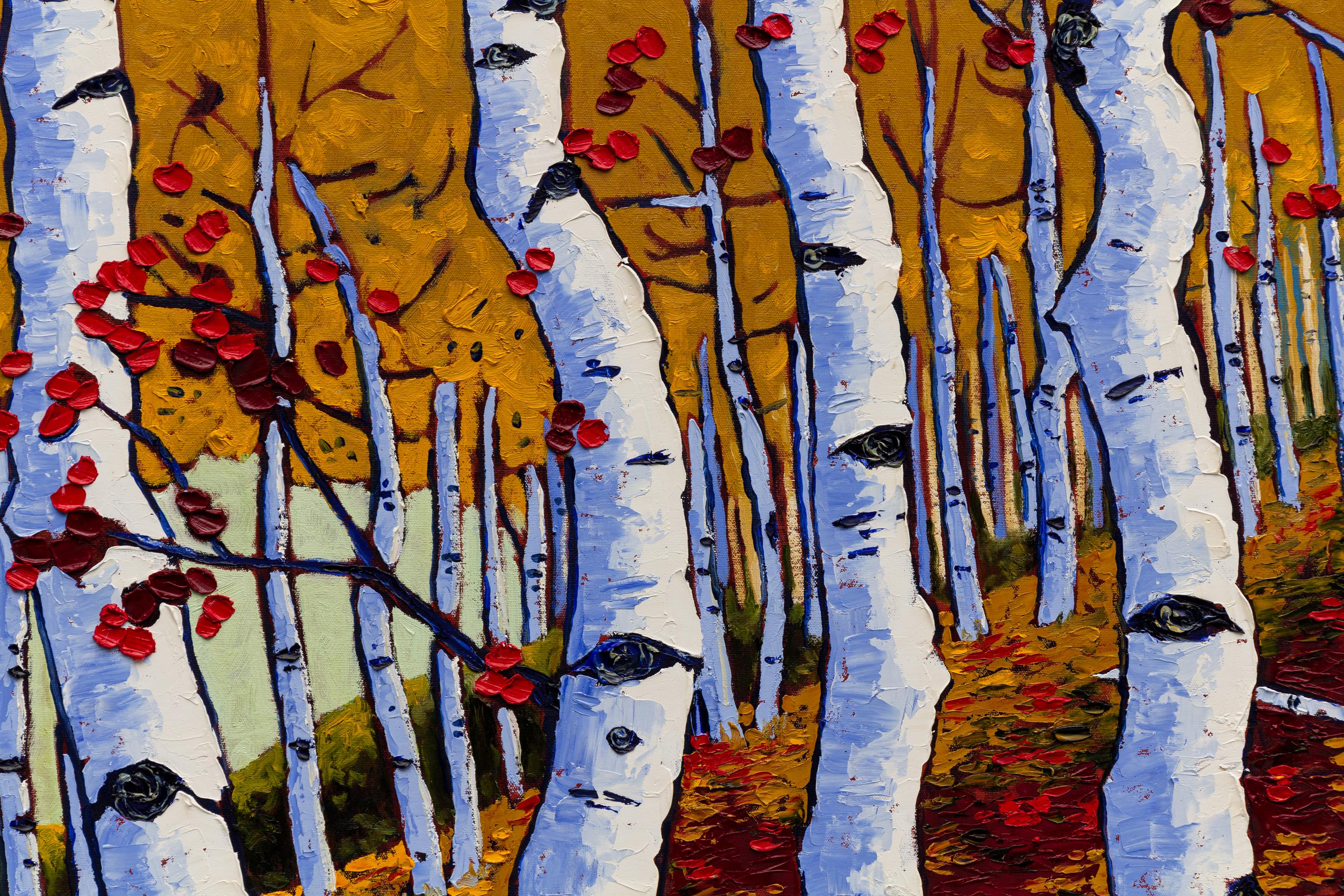 Aspen Trees with Red Autumn Leaves