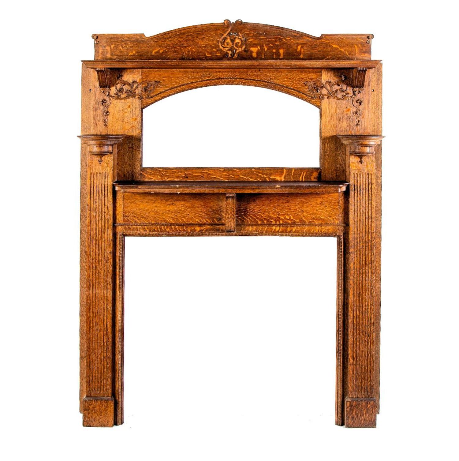 An American Quarter Sawn Oak Fireplace Mantel