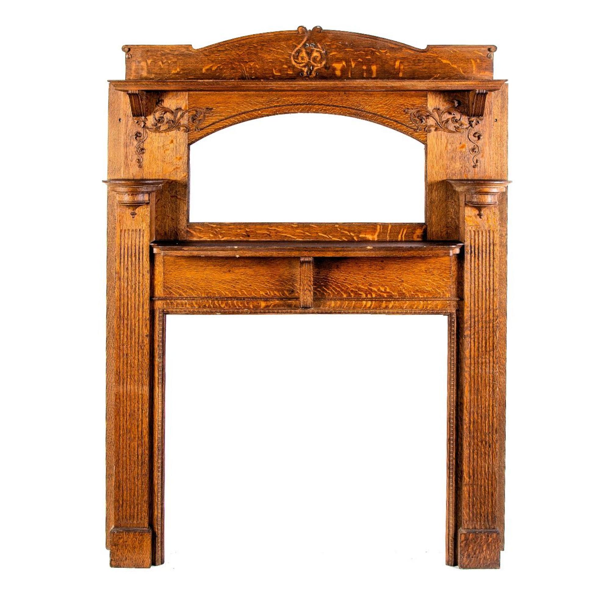 An American Quarter Sawn Oak Fireplace Mantel