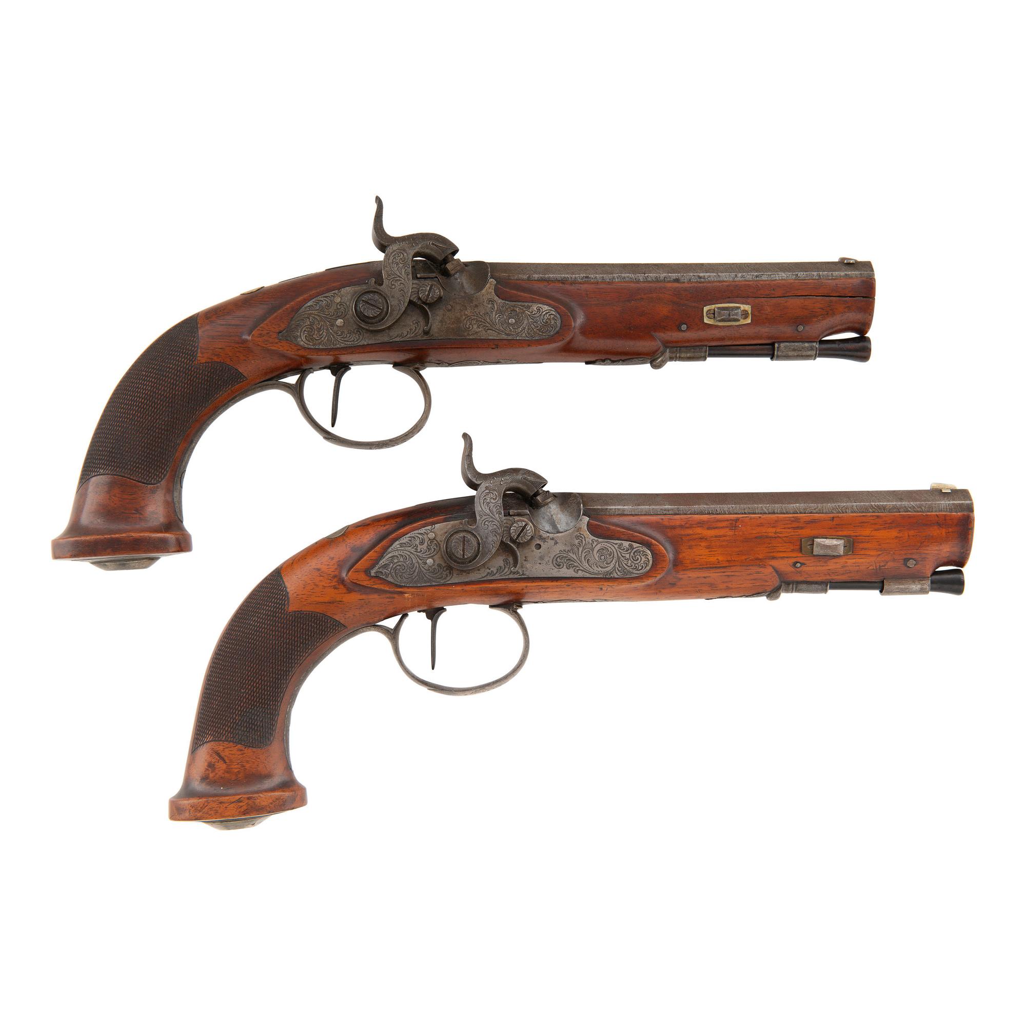 Pair of mid-19th Century Germanic Percussion Target Pistols by A. Dickore of Giessen