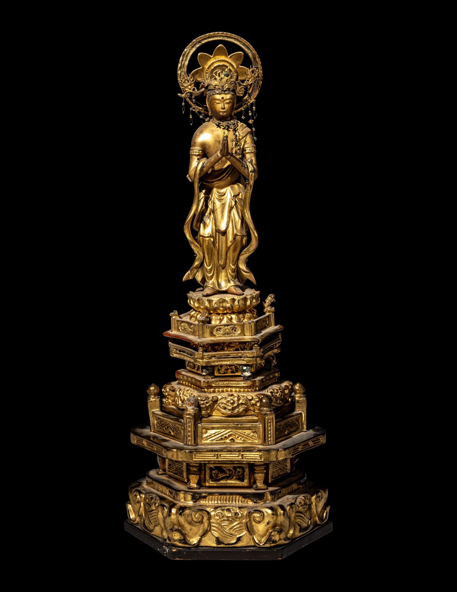 A Japanese Gilt Wood Figure of Kannon