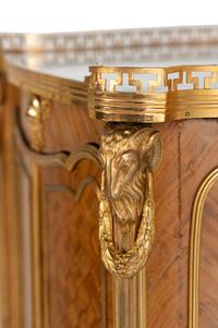 A Pair of Louis XV/XVI Transitional Style Gilt Bronze Mounted Parquetry Cabinets