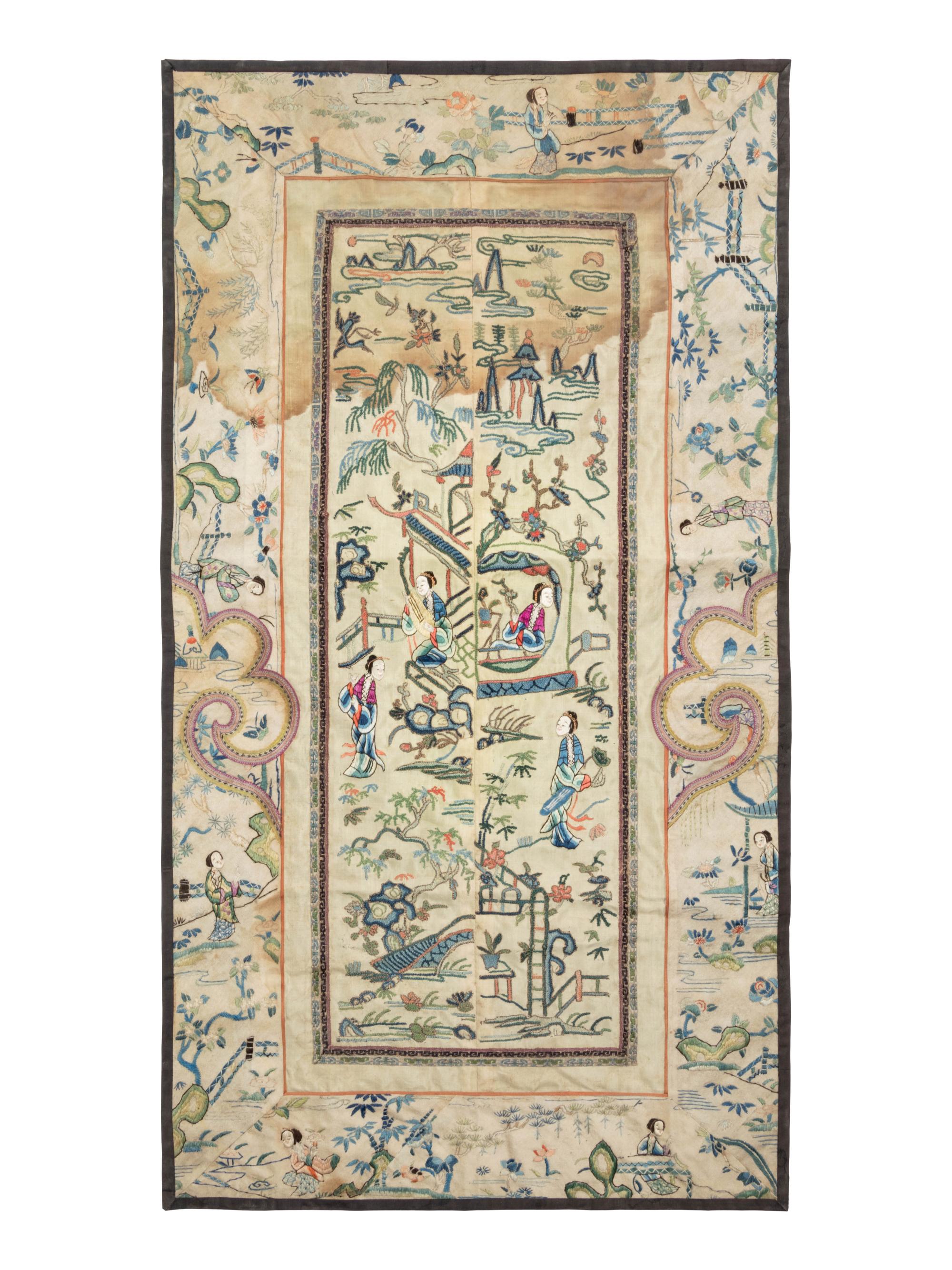 Seven Chinese Embroidered and Woven Silk Panels