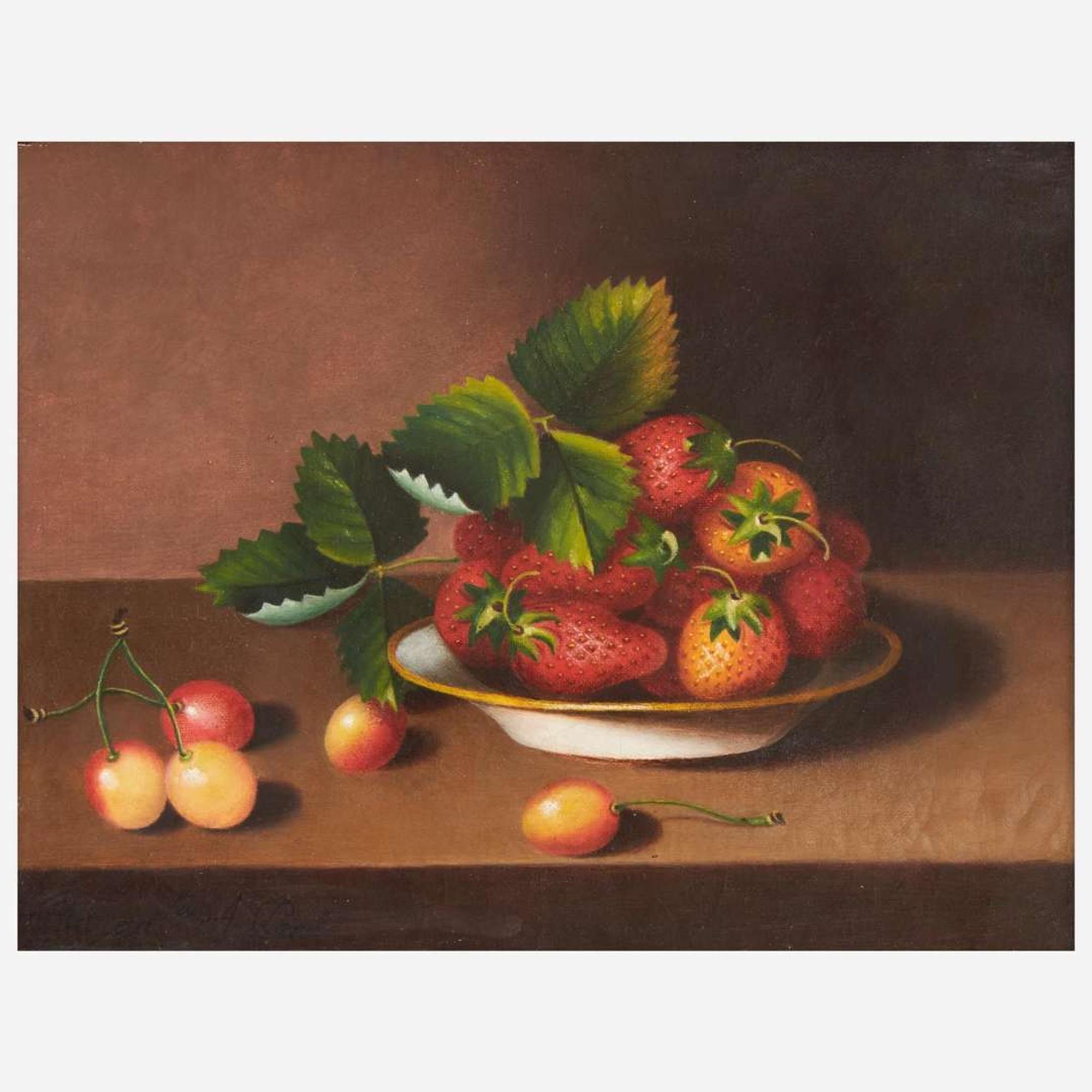 Margaretta Angelica Peale (American, 1795–1882) Still Life with Strawberries in a Plate with Cherries on Tabletop