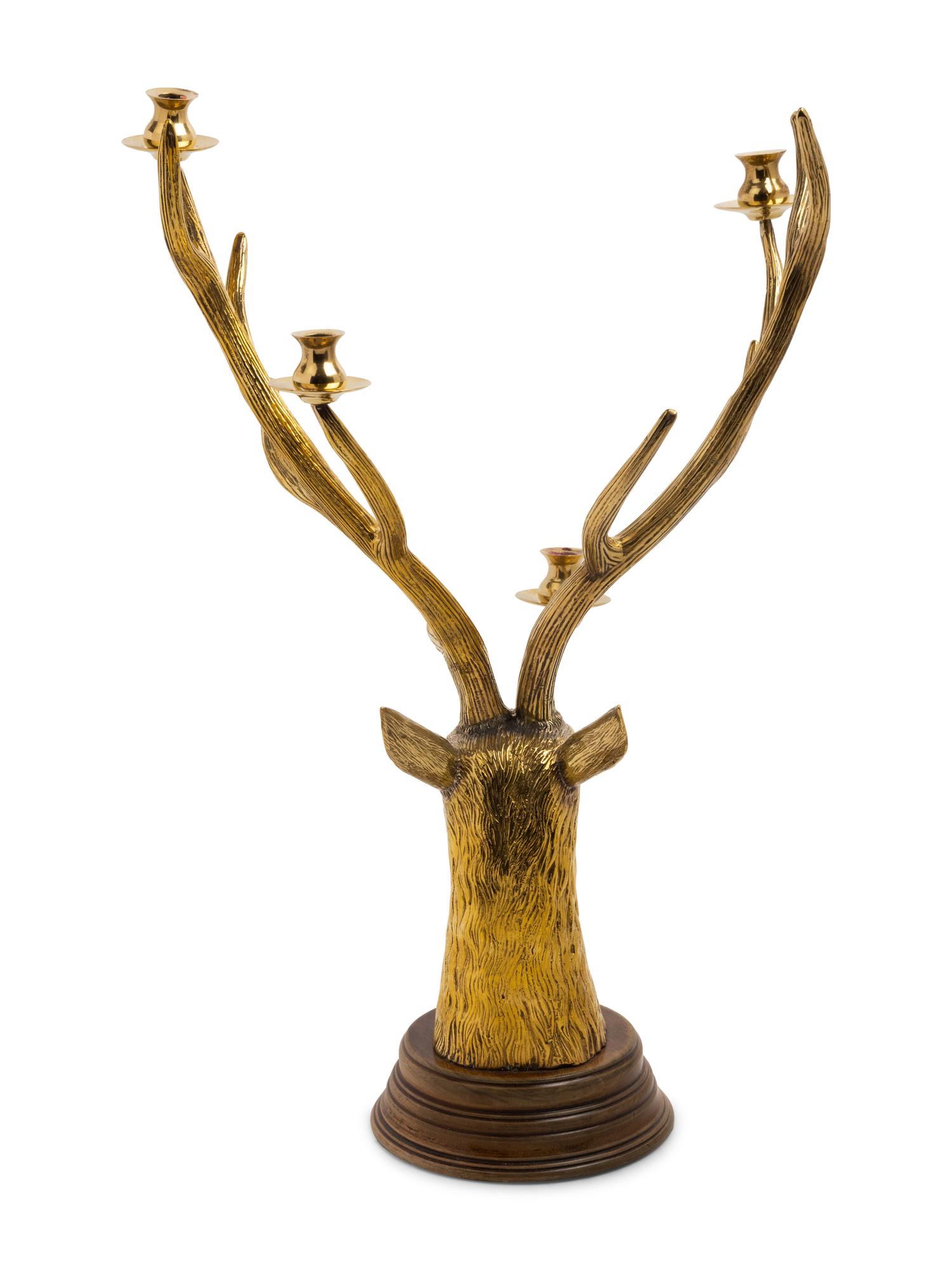 A Gilt Metal Stag-Form Four-Light Candelabrum