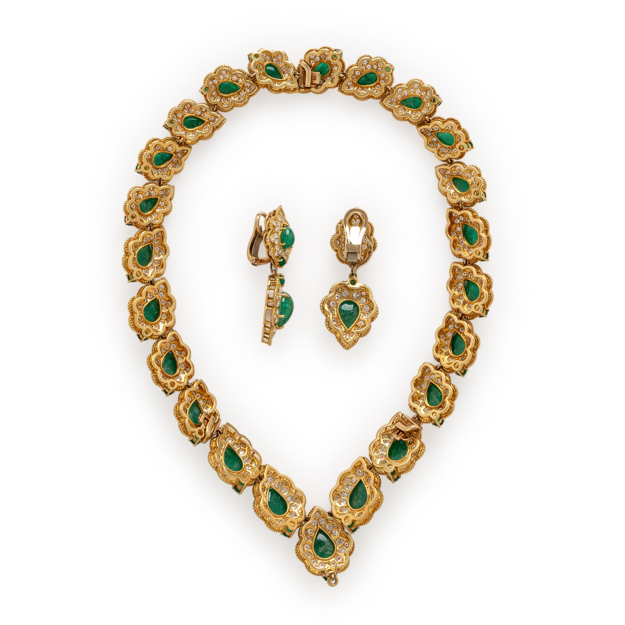 Emerald, Diamond, and Yellow Gold Convertible Demi-Parure