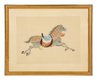 A Group of Four Chinese Gilt Framed Watercolors of Horses