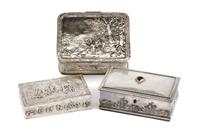 Three Silver and Silver-Plate Table Caskets, Various Makers, First Half 20th Century, comprising an Italian silver example worked to sh
