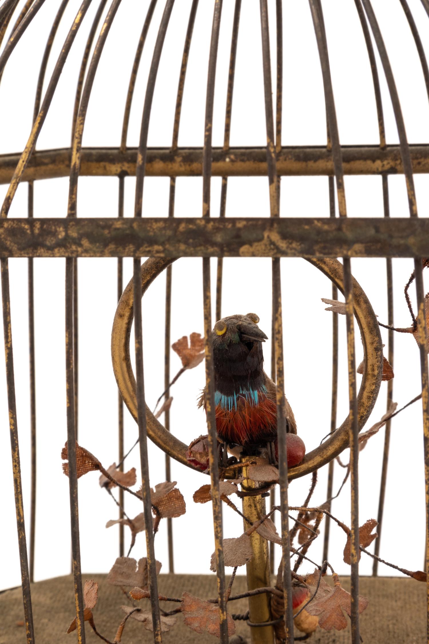 A German Gilt Metal Singing Automaton Bird Cage by Karl Griesbaum