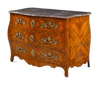 A Louis XV Gilt Bronze Mounted Parquetry Marble-Top Commode