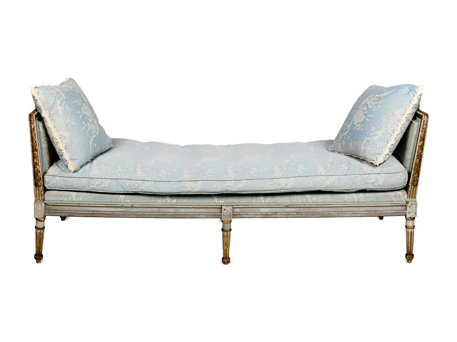 A Louis XVI Grey-Painted and Parcel-Gilt Lit du Jour