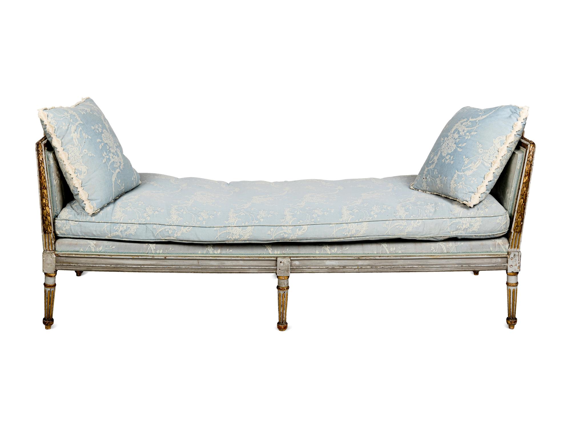 A Louis XVI Grey-Painted and Parcel-Gilt Lit du Jour