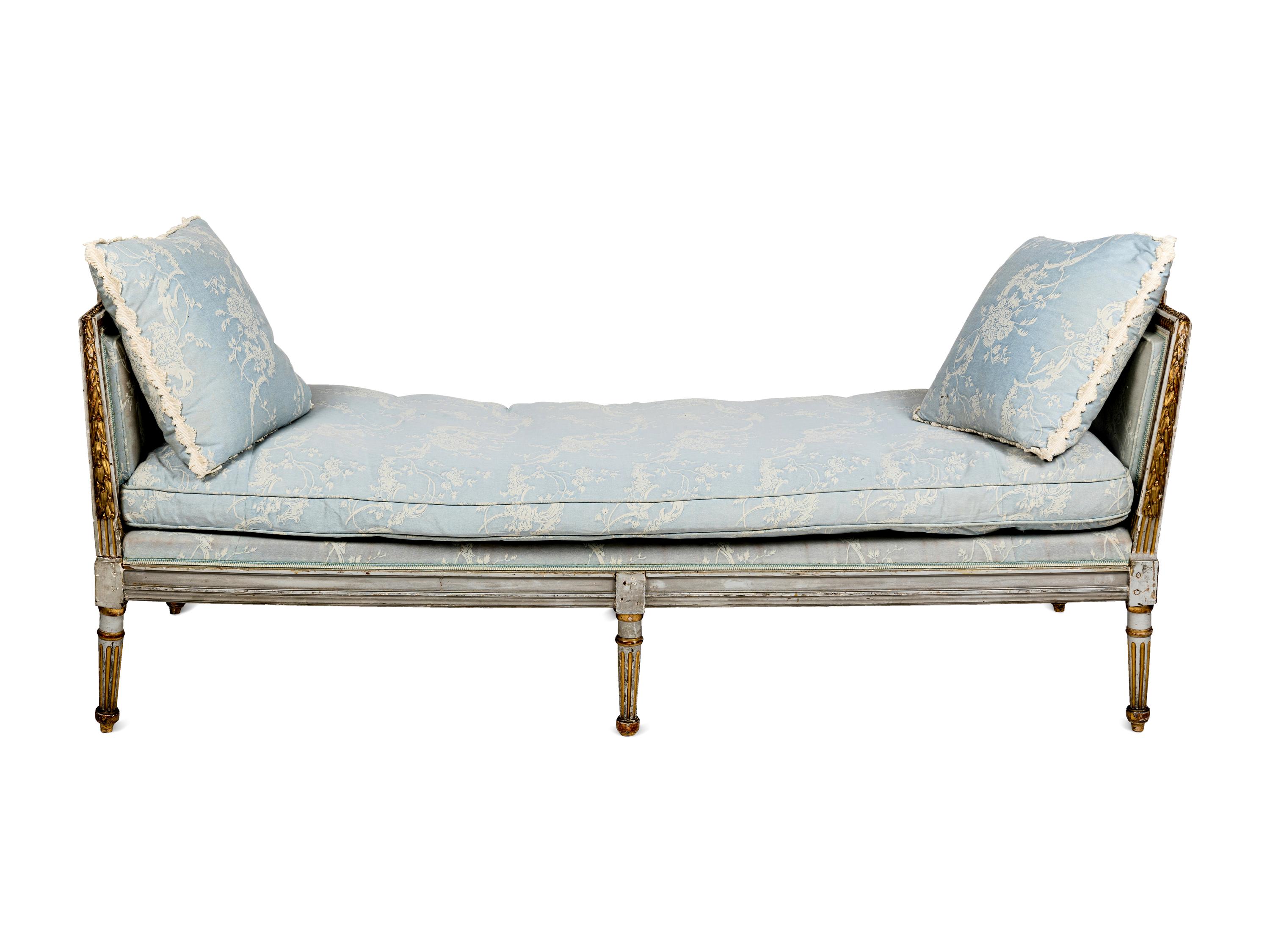 A Louis XVI Grey-Painted and Parcel-Gilt Lit du Jour