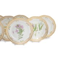 A Set of Nine Royal Copenhagen Flora Danica Porcelain Dinner Plates