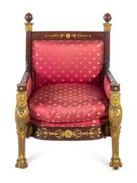 An Empire Gilt Bronze Mounted Mahogany Bergère