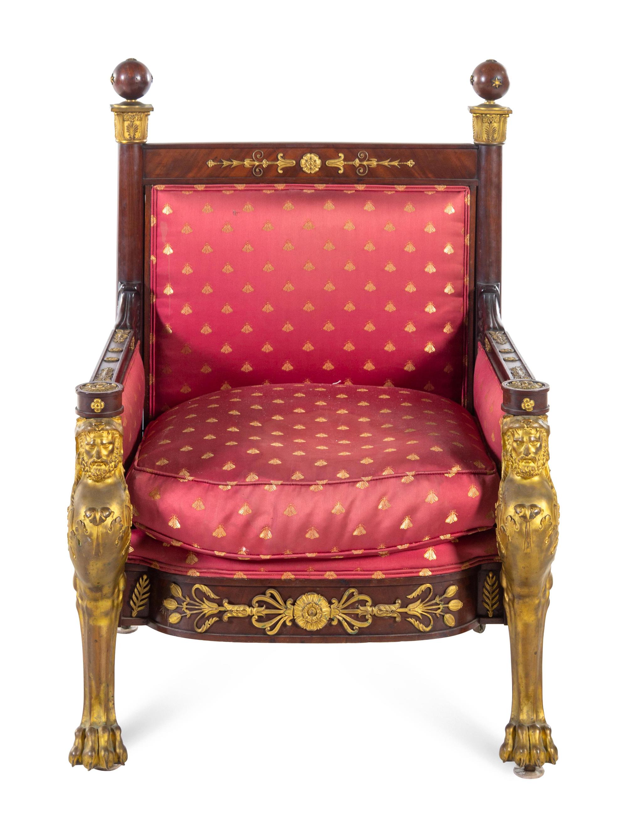 An Empire Gilt Bronze Mounted Mahogany Bergère
