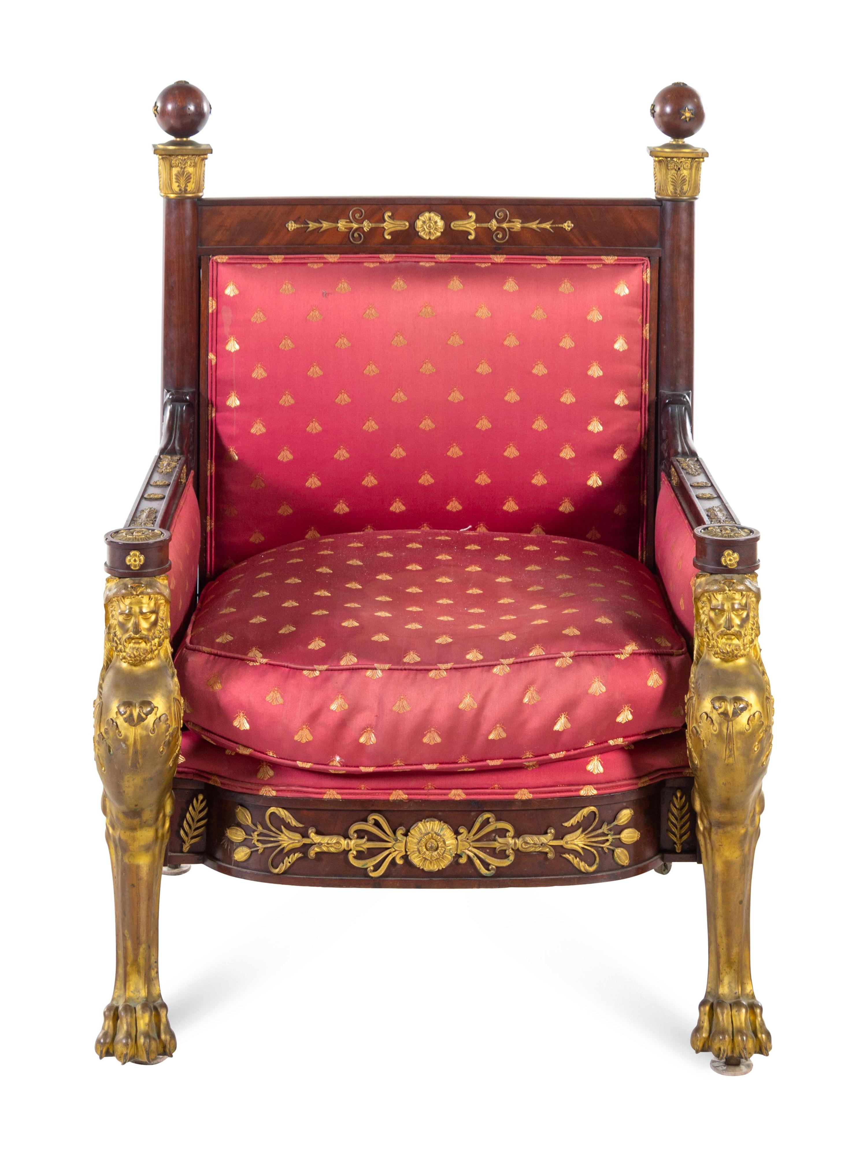 An Empire Gilt Bronze Mounted Mahogany Bergère