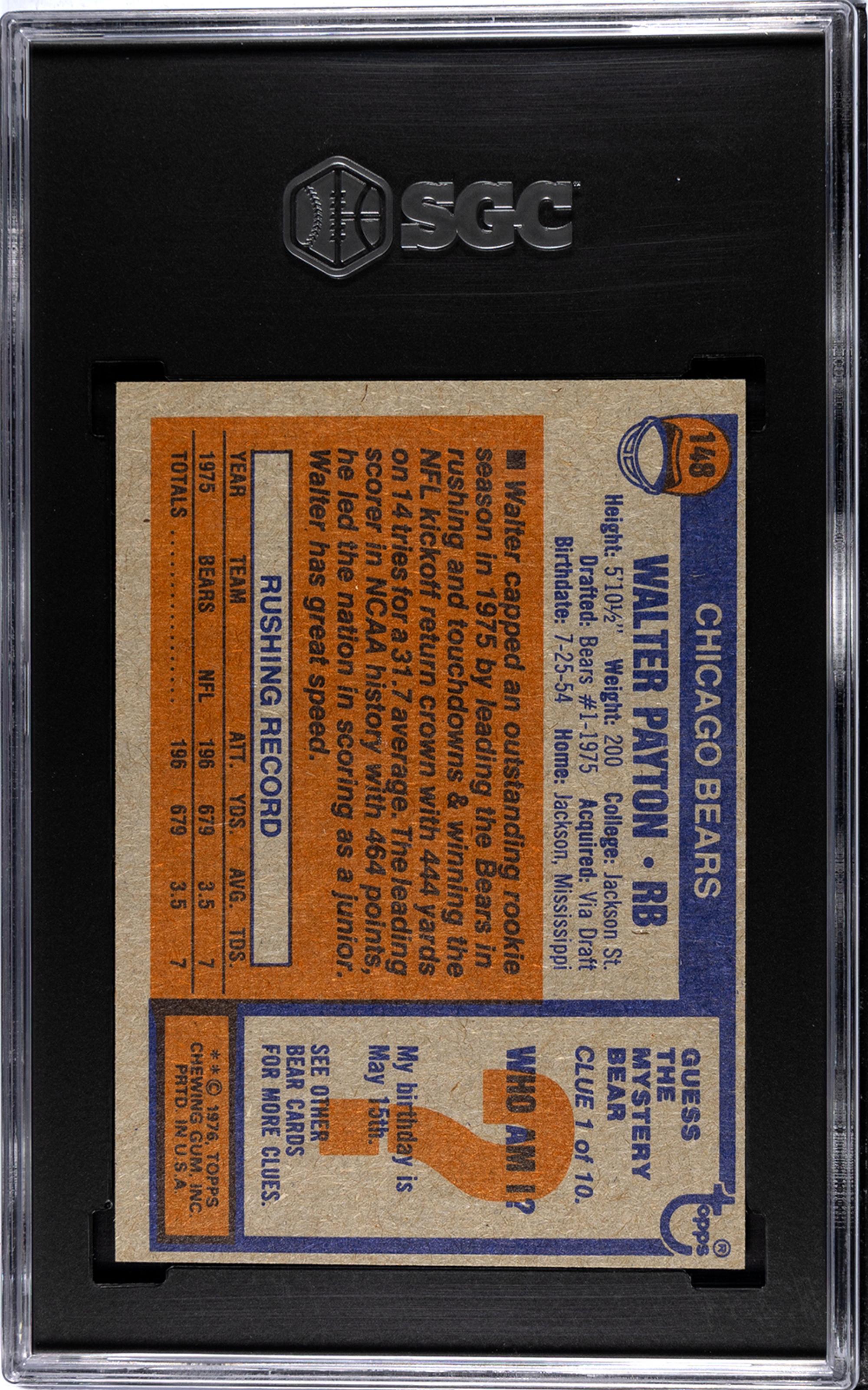 A 1976 Topps Walter Payton Rookie Football Card No. 148 (SGC 7 NM)