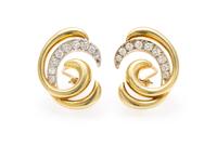 A Pair of 18 Karat Gold and Diamond Earclips, 9.60 dwts.