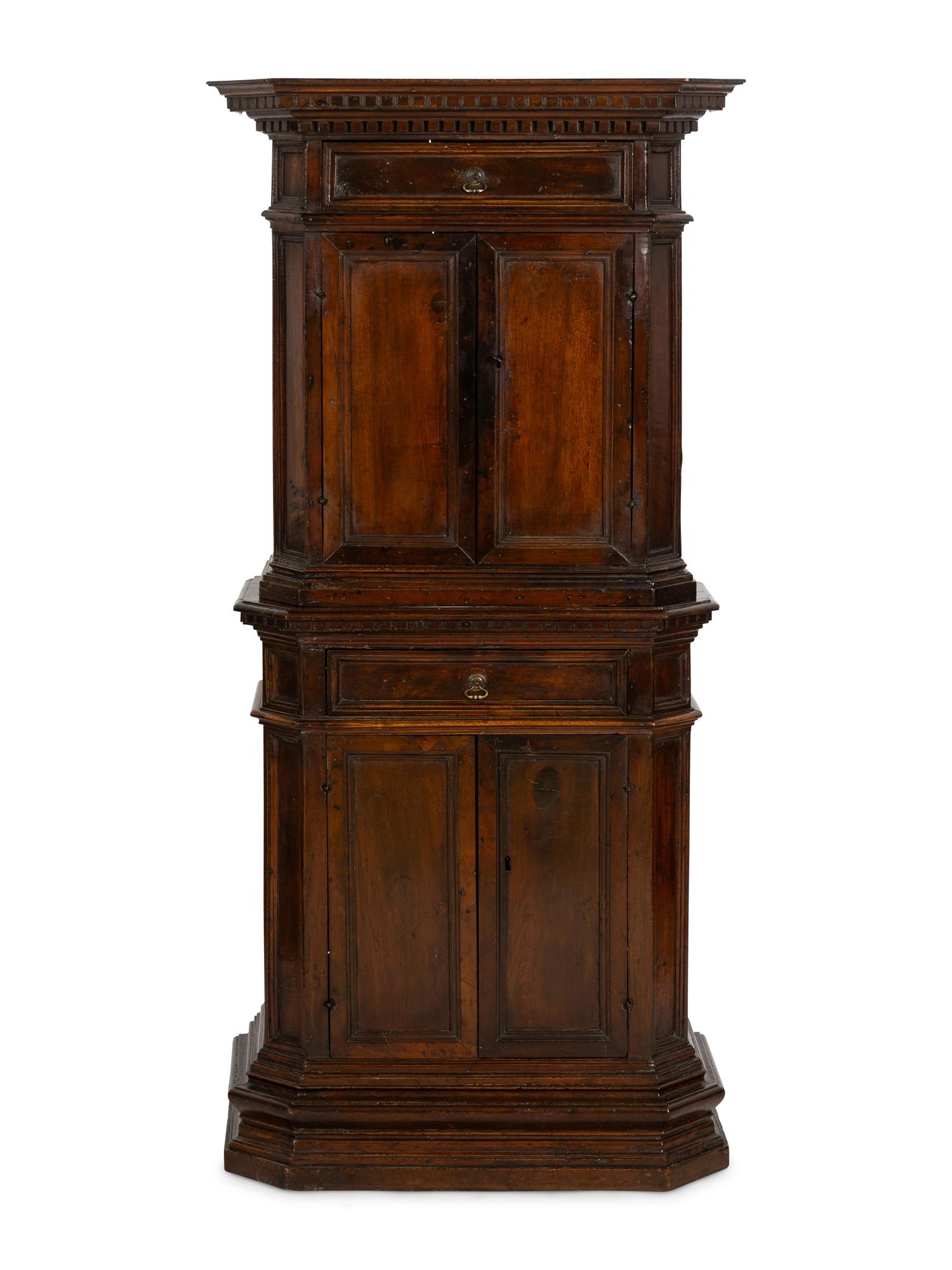 A Small Italian Baroque Walnut Deux Corps Cabinet