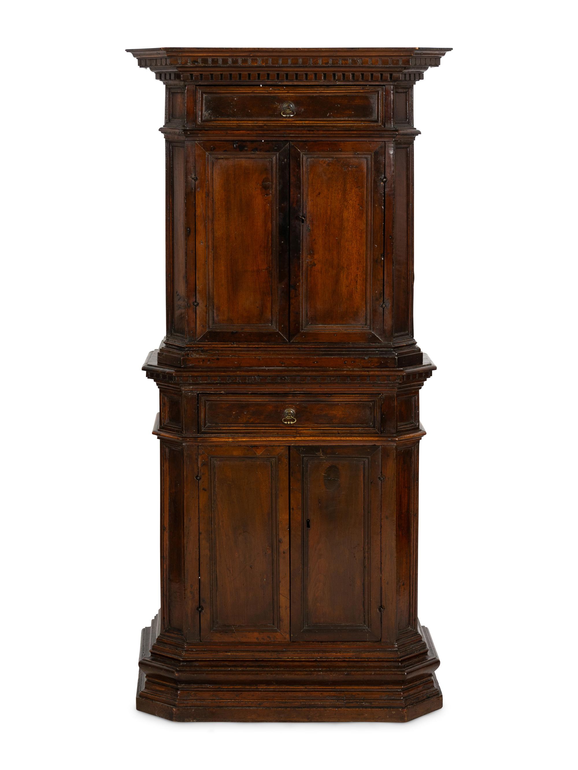 A Small Italian Baroque Walnut Deux Corps Cabinet