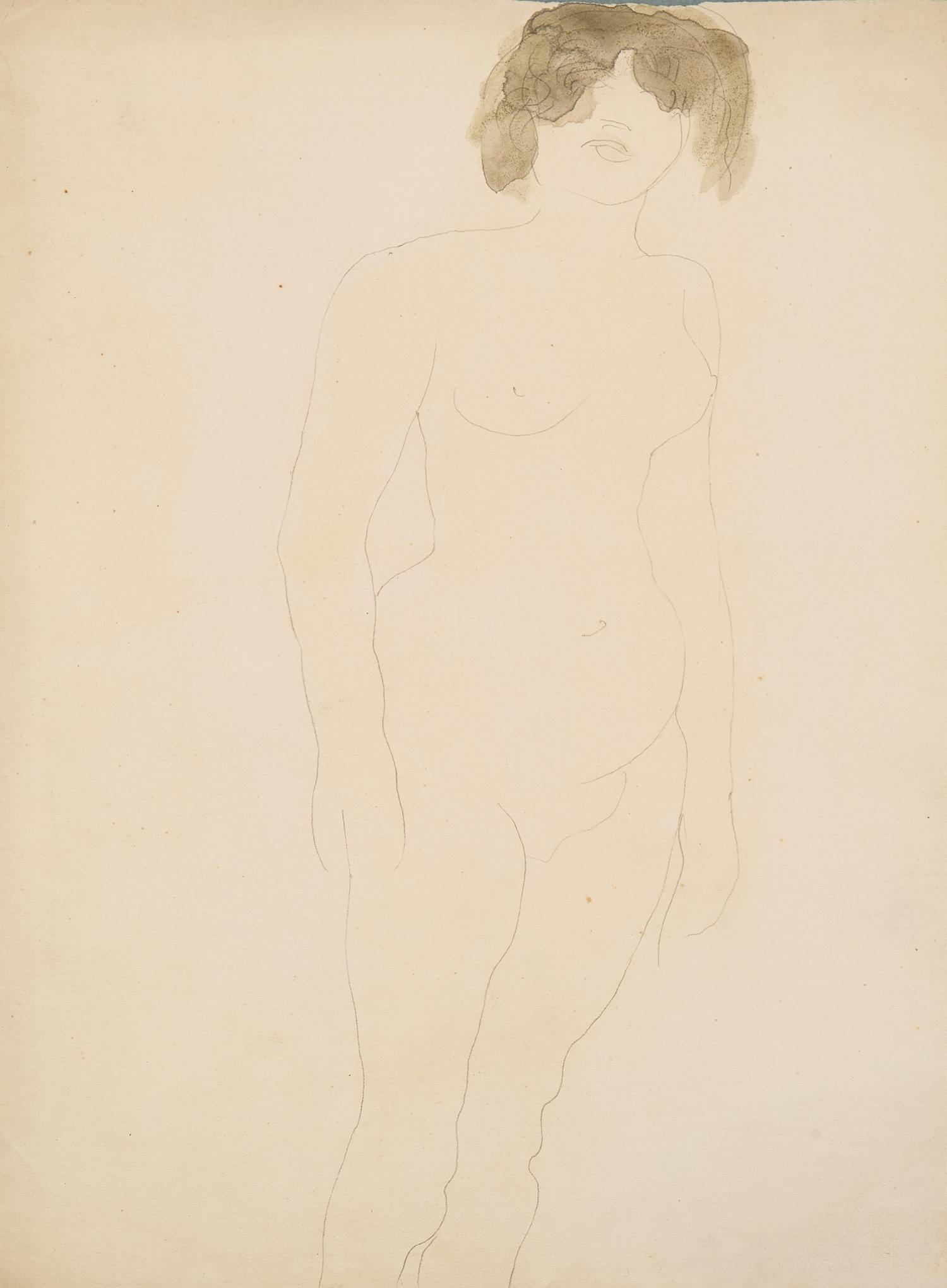 Femme Nue Debout, de Face, les Cheveux dans les Yeux , circa 1896