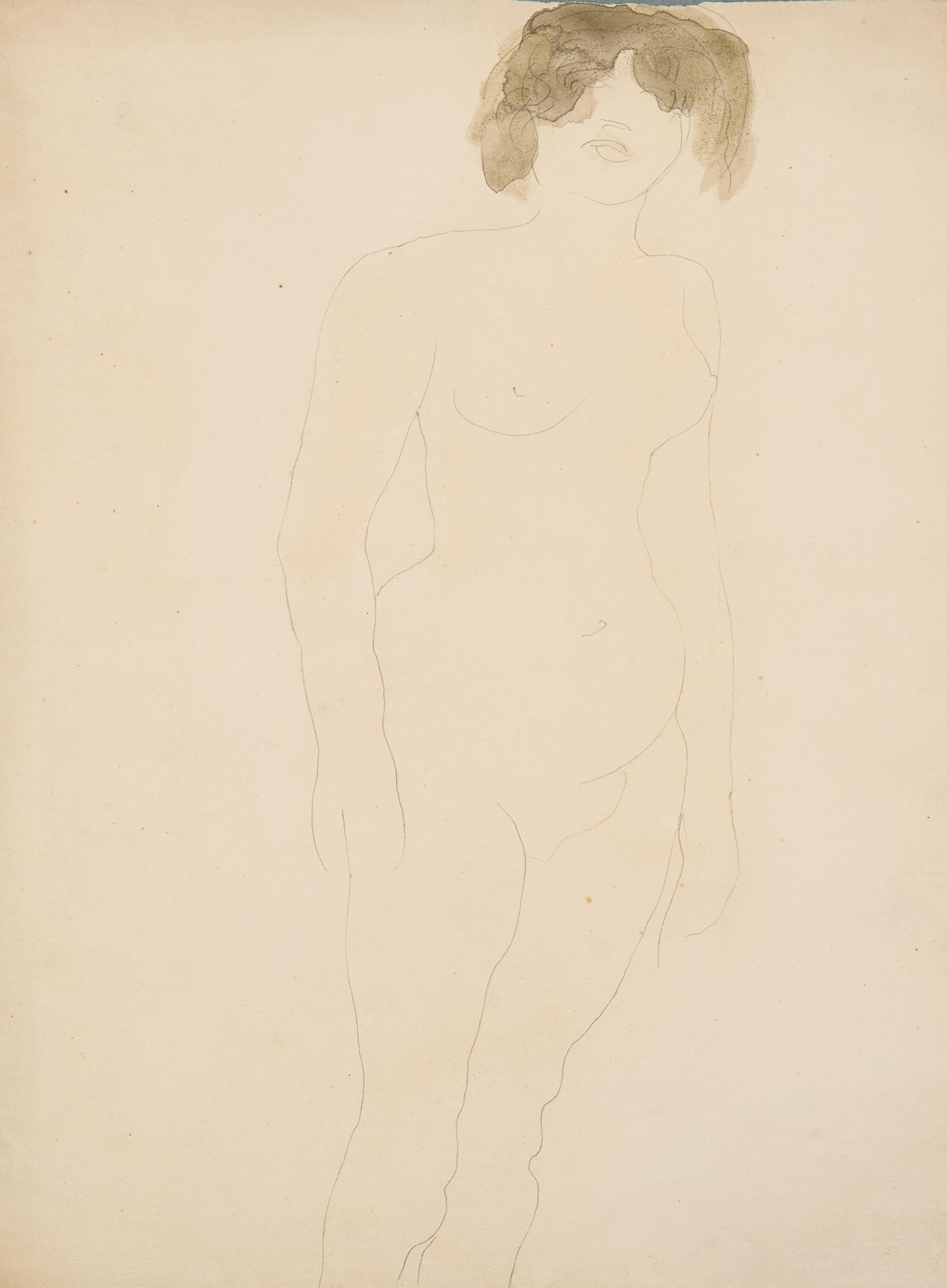 Femme Nue Debout, de Face, les Cheveux dans les Yeux , circa 1896
