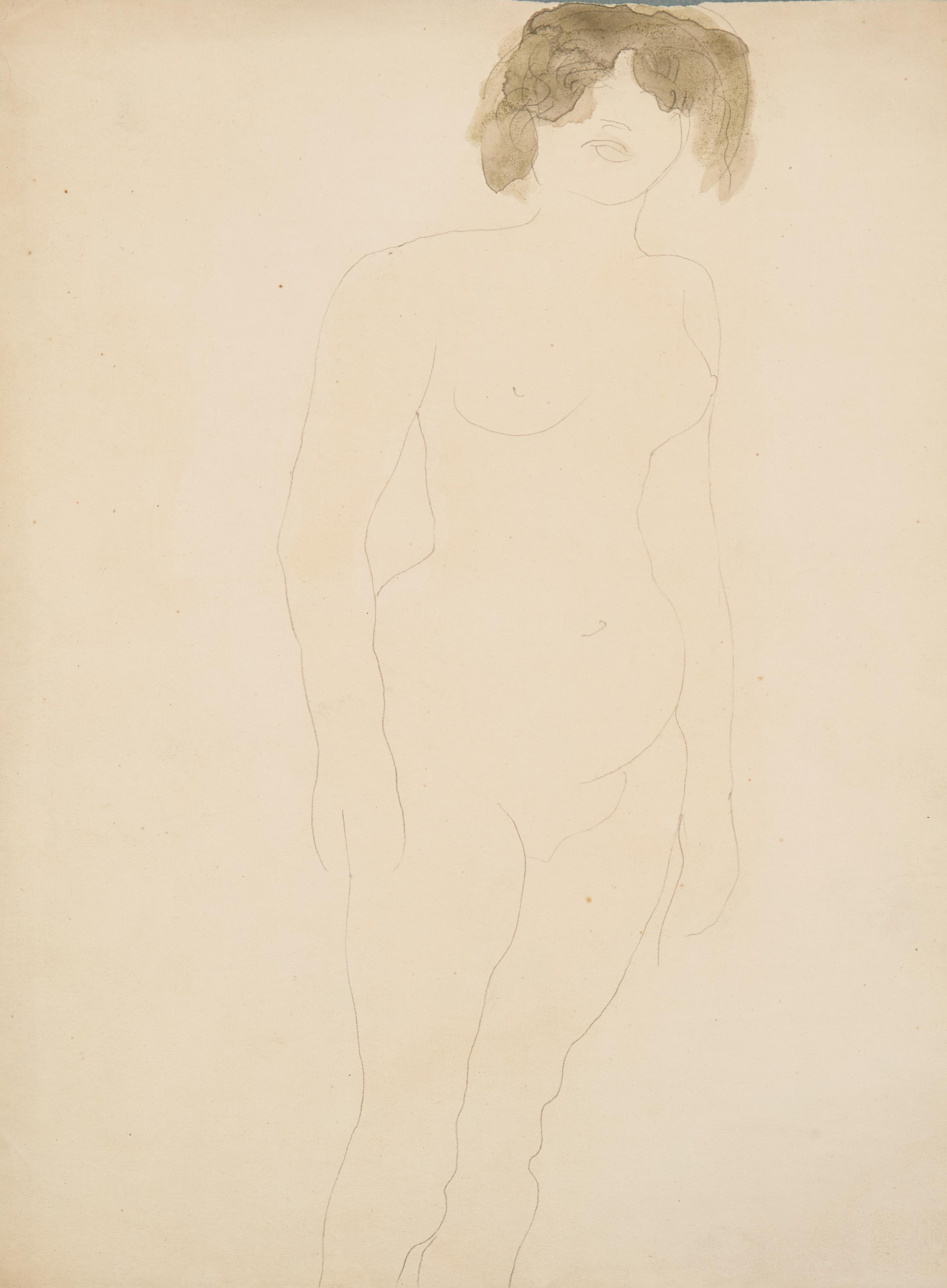 Femme Nue Debout, de Face, les Cheveux dans les Yeux , circa 1896