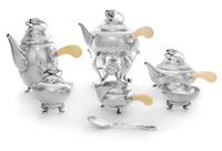 A Danish Silver Six-Piece Tea and Coffee Service, Georg Jensen Silversmithy, Copenhagen, 1945-77, Blossom pattern, comprising a water k