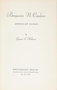[Fine Binding] Hellman, George S. Benjamin N. Cardozo American Judge