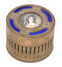 Two French Gilt Bronze and Enamel Portrait Snuff Boxes Height of largest 1 x width 3 1/2 inches. — 19TH/20TH CENTURY