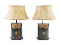 A Pair of Tôle Canisters Mounted as Lamps