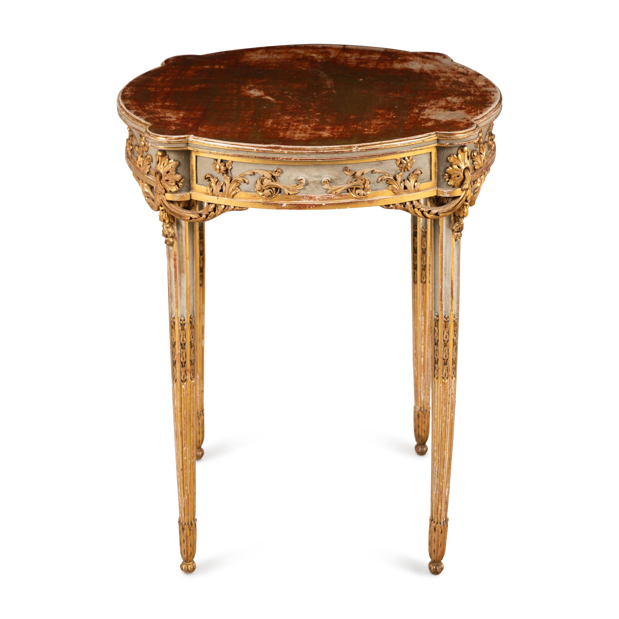 A Louis XVI Style Painted and Parcel Gilt Table