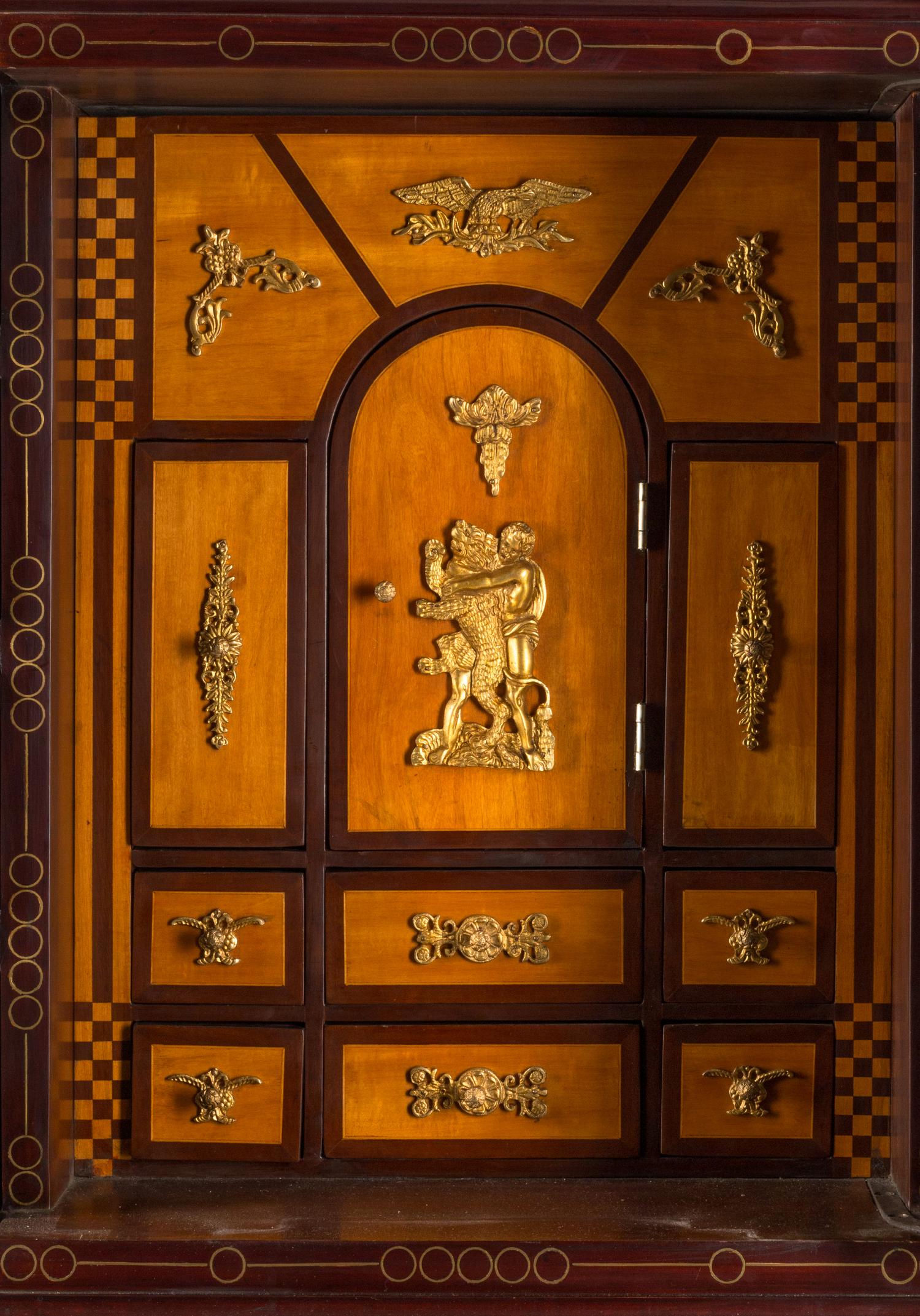 An Italian Gilt Bronze Mounted and Pietra Dura Inset Walnut Collector's Cabinet on Stand