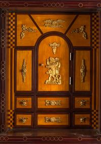 An Italian Gilt Bronze Mounted and Pietra Dura Inset Walnut Collector's Cabinet on Stand