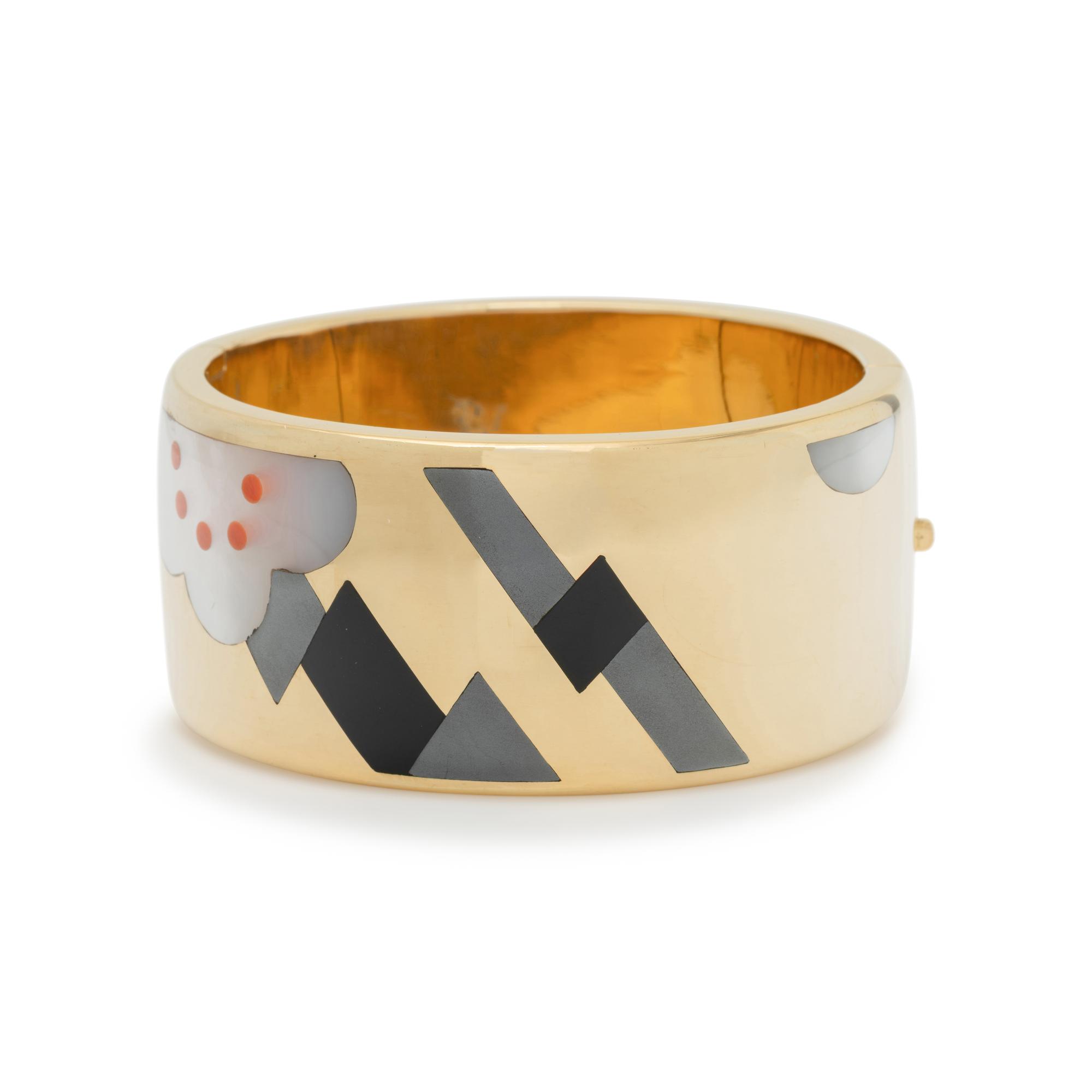 TIFFANY & CO., ANGELA CUMMINGS, YELLOW GOLD AND MULTIGEM 'STORMY WEATHER' BANGLE BRACELET