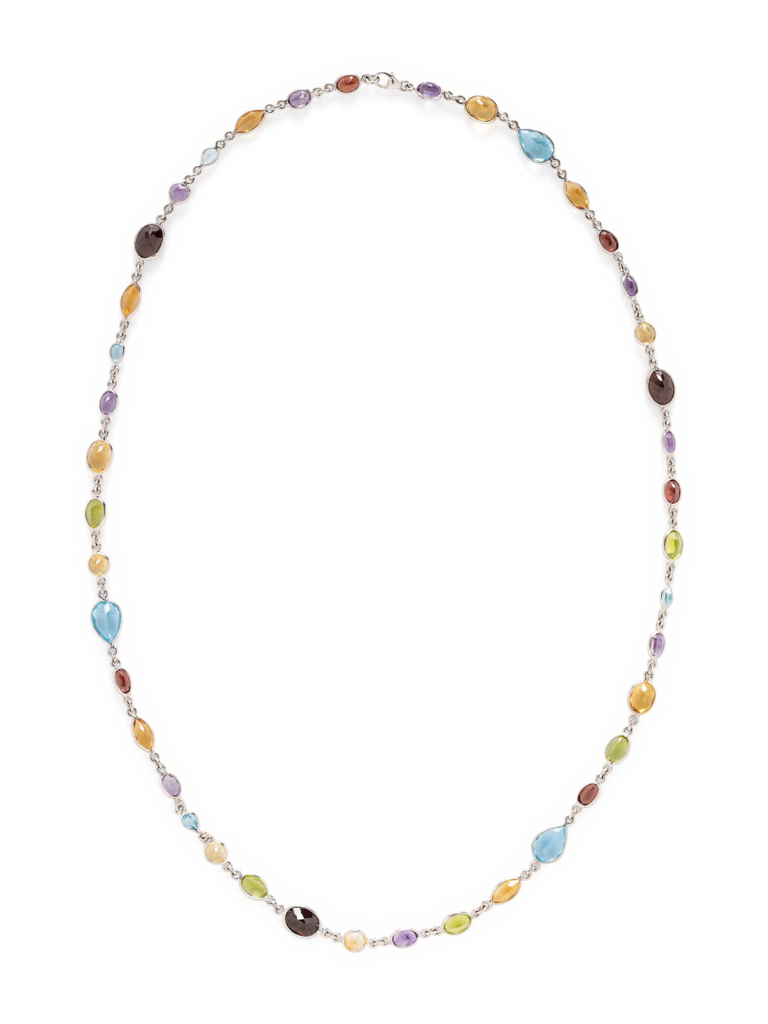 MULTIGEM AND STERLING SILVER STATION NECKLACE