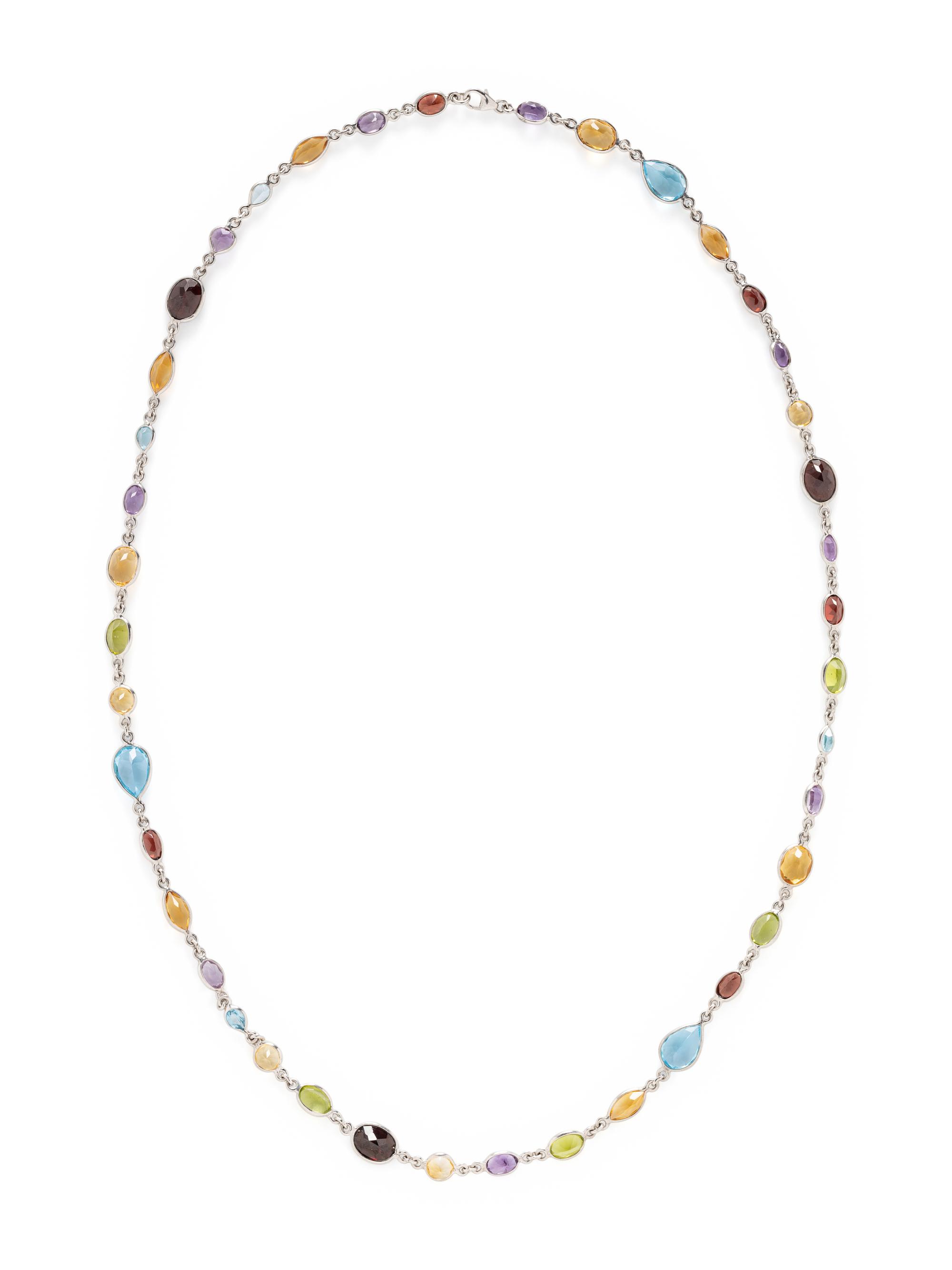 MULTIGEM AND STERLING SILVER STATION NECKLACE