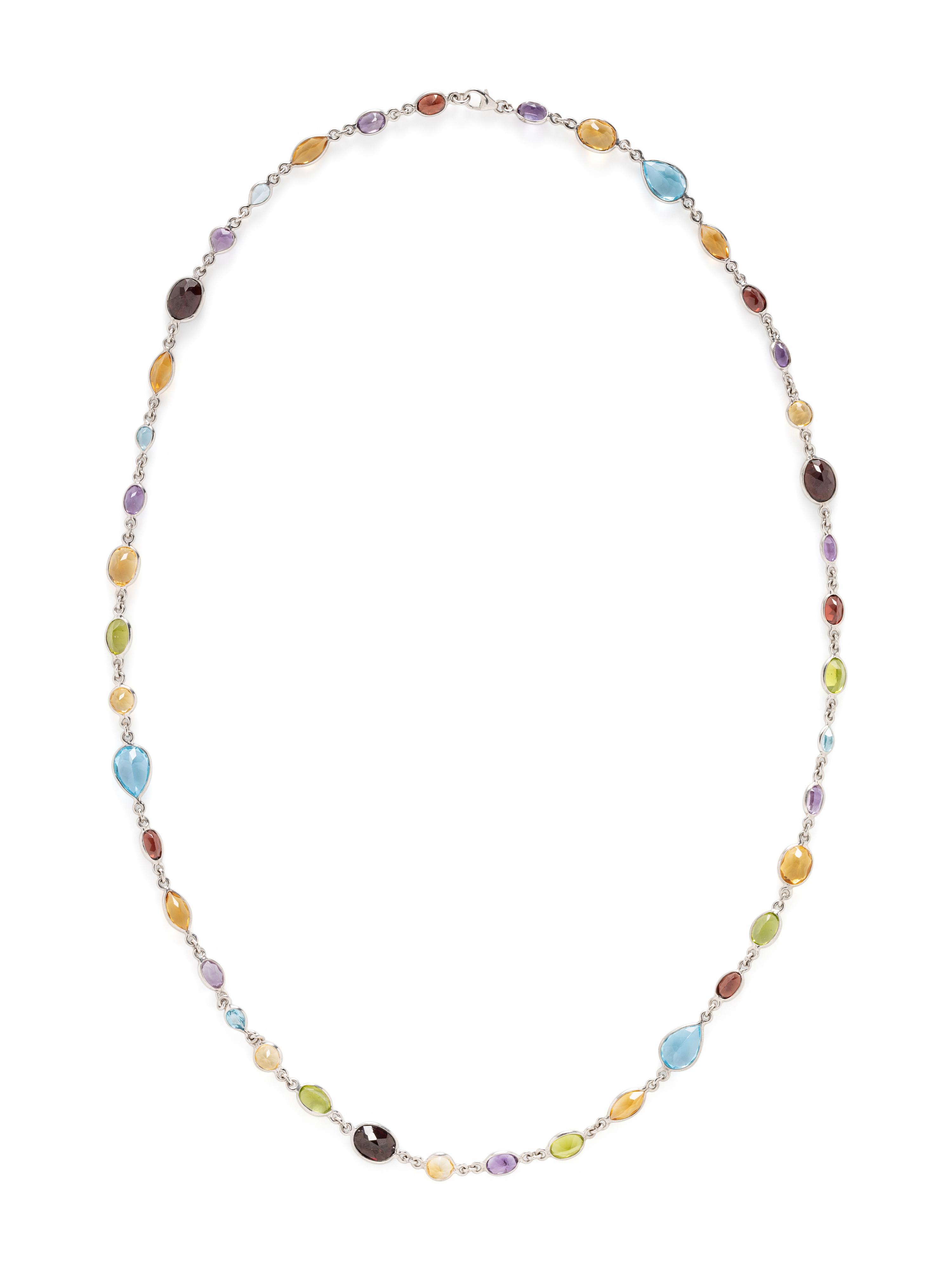 MULTIGEM AND STERLING SILVER STATION NECKLACE