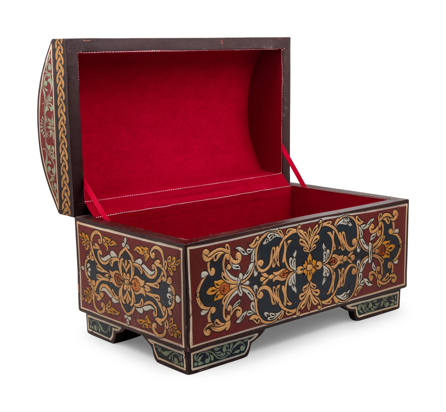 Two Syrian Carved and Polychrome-Decorated Wood Blanket Chest