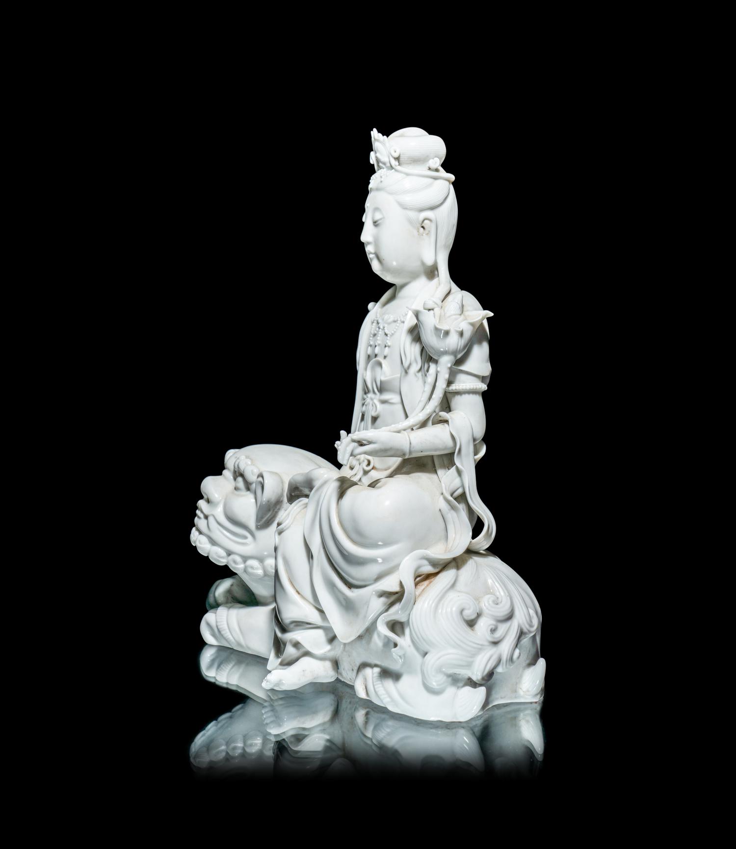 A Pair of Chinese Blanc-de-Chine Porcelain Figures of Guanyin