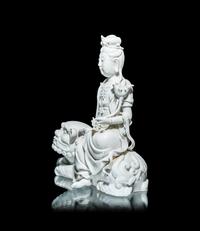 A Pair of Chinese Blanc-de-Chine Porcelain Figures of Guanyin