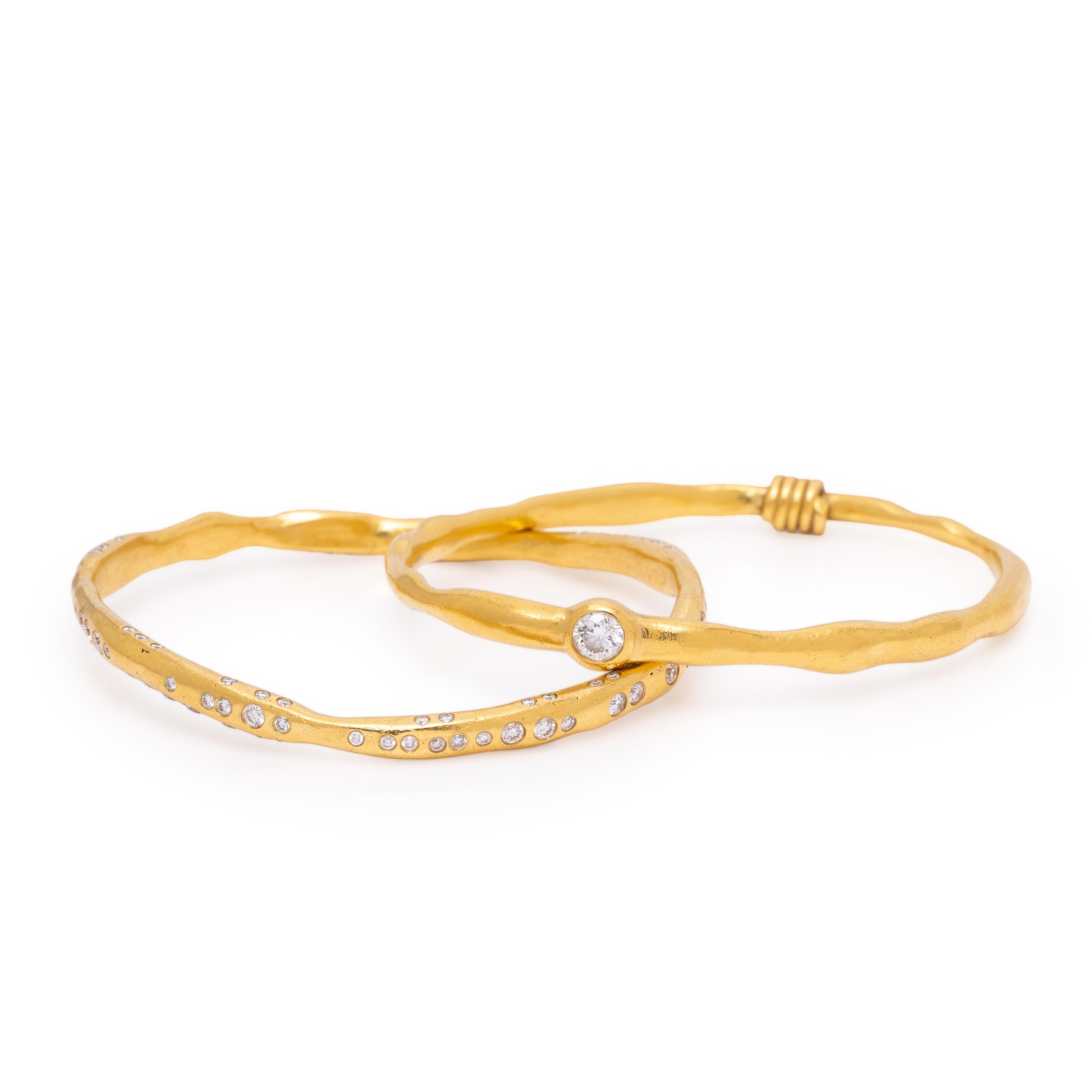Two Diamond and Yellow Gold Bangle Bracelets