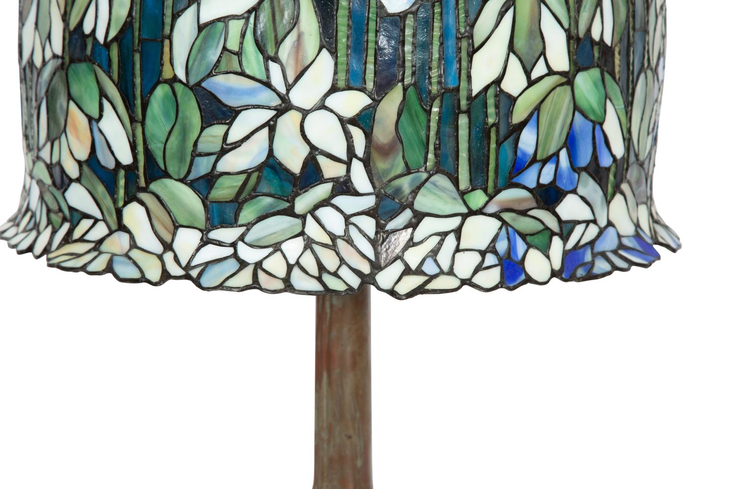 A Leaded Glass and Bronze Table Lamp