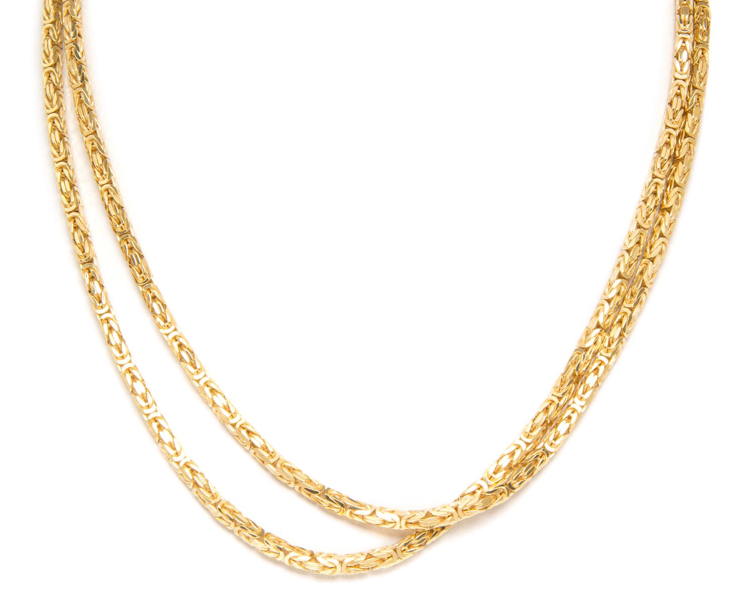 An 18 Karat Yellow Gold Byzantine Chain Necklace, 36.50 dwts.