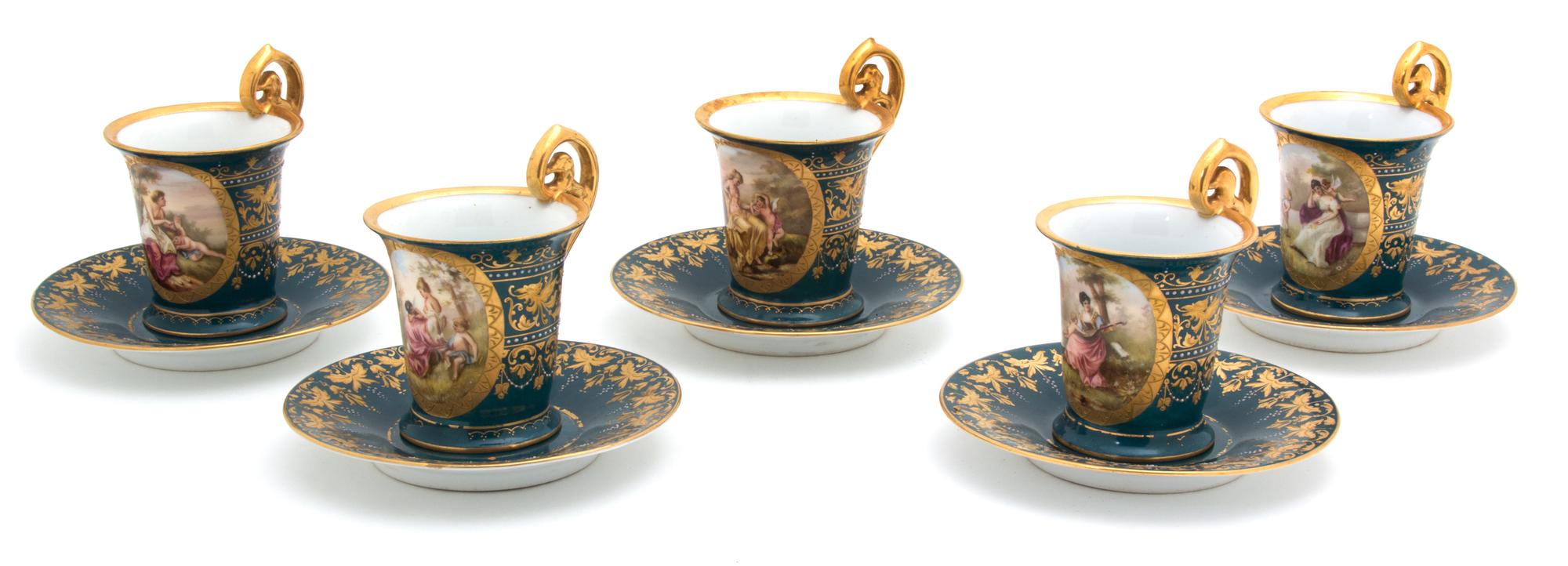 Five Royal Vienna Porcelain Chocolate Cups and Undertrays Diameter of undertray 4 3/4 inches. — BAILEY, BANKS, & BIDDLE, 19TH CENTURY