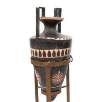 A Pair of Etruscan Style Painted Plaster Amphora on Stands