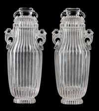 A Pair of Chinese Carved Rock Crystal Urns Height 10 inches. — 20TH CENTURY